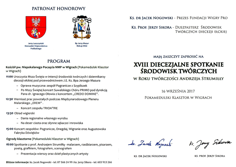 XVIII
                            Diecezjalne Spotkanie rodowisk Twrczych
                            Rok twrczoci Andrzeja Strumiy Wigry, 16
                            wrzenia 2017